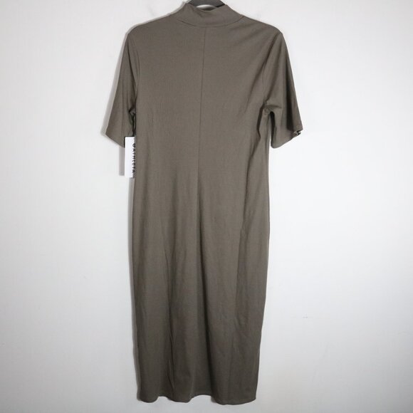 Athleta Signature Rib Mock Neck Dress Women Large Gray Stretch Modal Fitted Midi - Picture 8 of 8